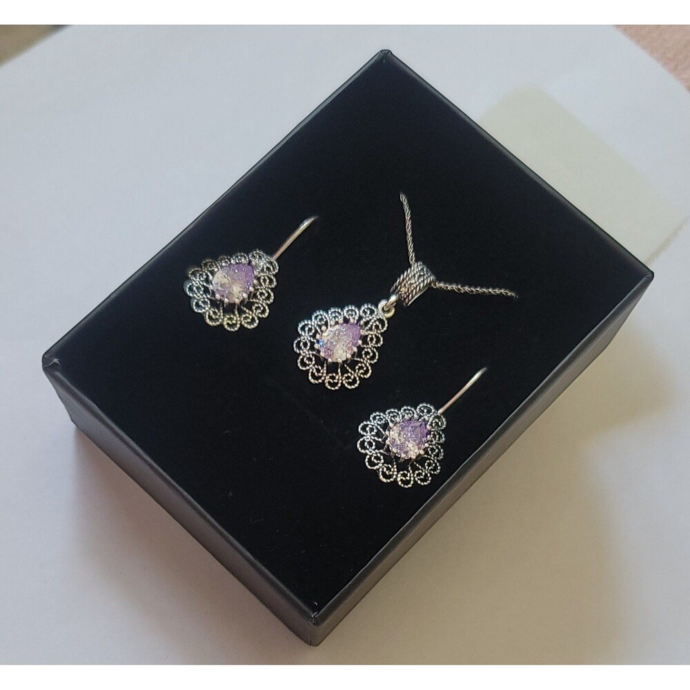 925 Sterling Silver Turkish Filigree Wedding Jewelry Set for Women, HandmadeGift - Picture 2 of 7